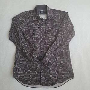 Star Wars Men's Long Sleeve Button Up Shirt Size S/M 100% Cotton Black Print